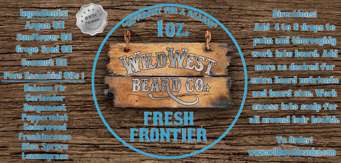 Fresh Frontier Platinum Beard Oil label