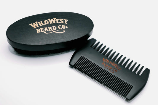 Picture of Wild West Beard Co.'s boars hair beard brush and pear wood beard comb