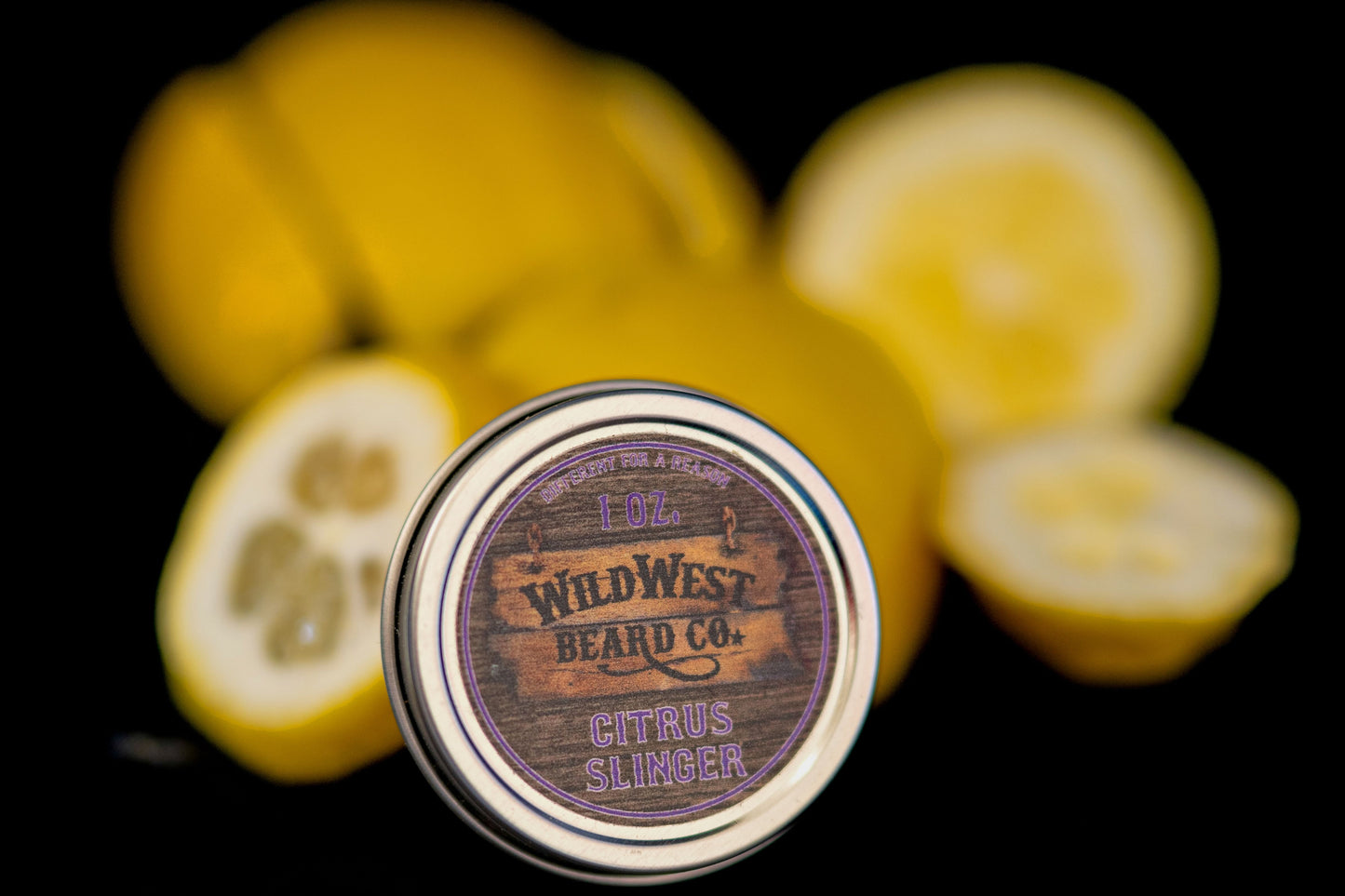 A picture of Citrus Slinger Natural Beard Balm with a lemon