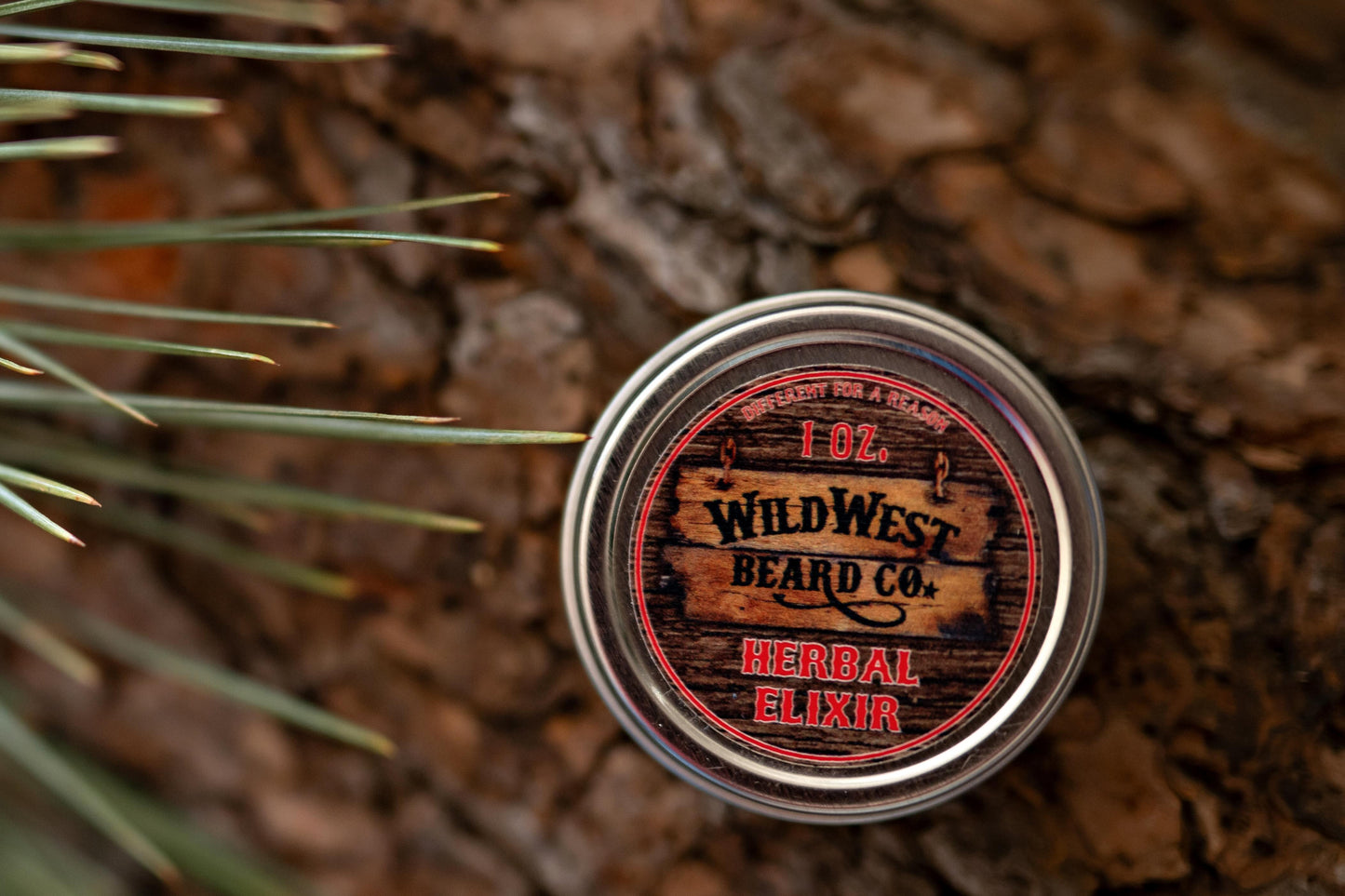 a picture of Herbal Elixir natural beard Balm on pine bark