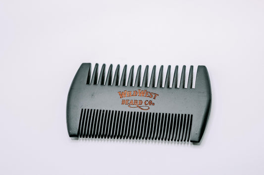 A picture of Wild West Beard Co.'s Pear wood two tong beard comb.